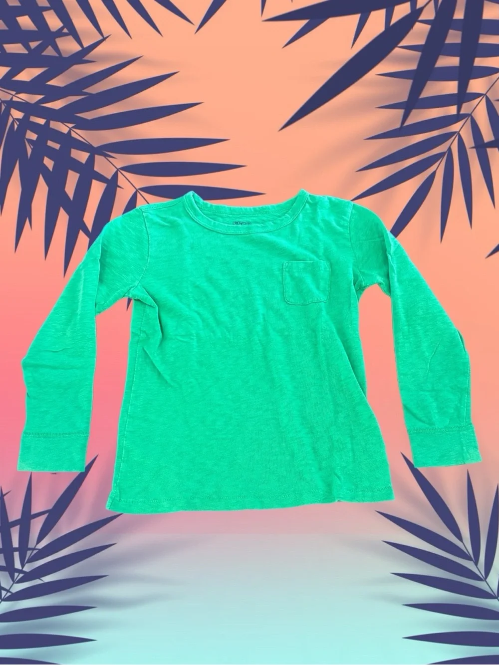 Crewcuts Boys Green Long Sleeve Pocket Tee Shirt Size 6-7 Cotton Basic